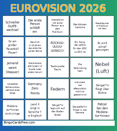 EUROVISION 2026 Bingo Card 2