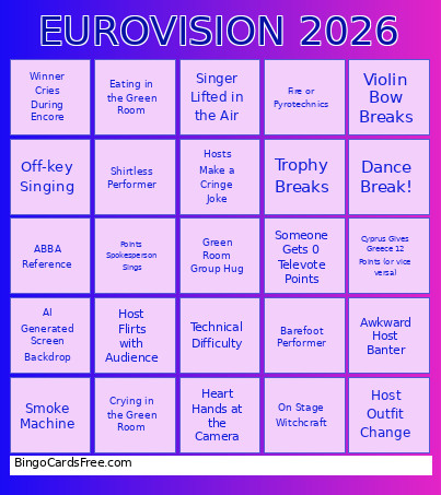 Eurovision 2026 Bingo Card 2