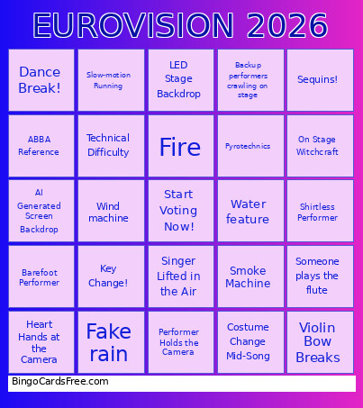 Eurovision 2026 Bingo Card