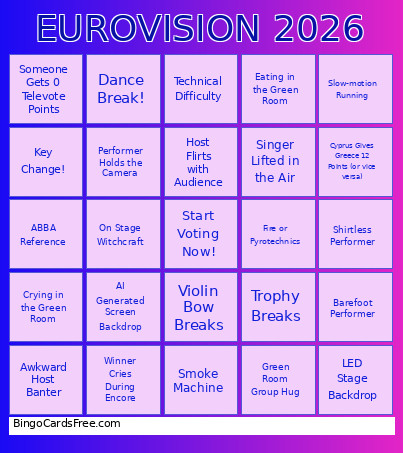 EUROVISION 2026 Bingo Card