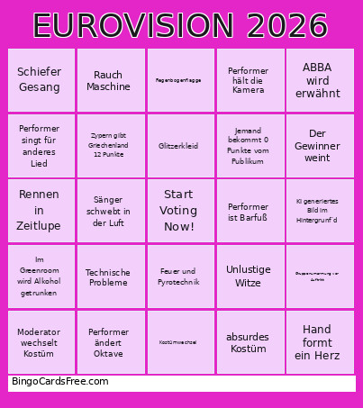 EUROVISION 2026 Bingo Card 5