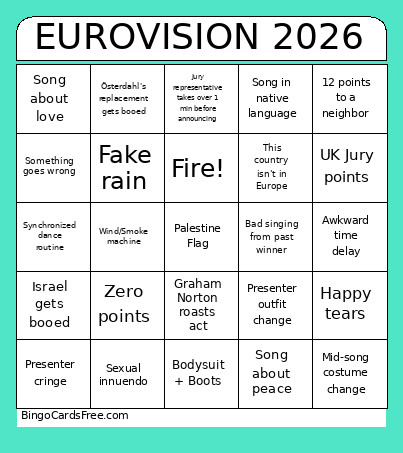 EUROVISION 2026 Bingo Card 2