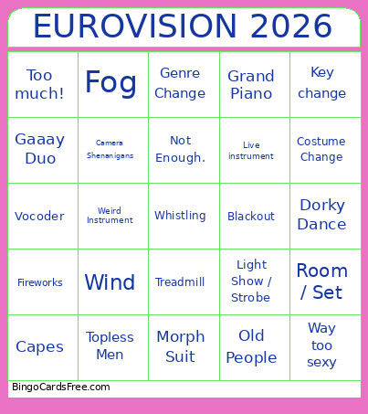 Eurovision 2026 Bingo Card