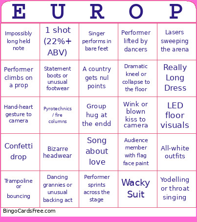 Eurovision 2026 Bingo Card