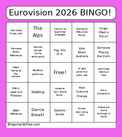 Eurovision 2026 ! Bingo Card