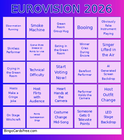 Eurovision 2026 M-B Bingo Card