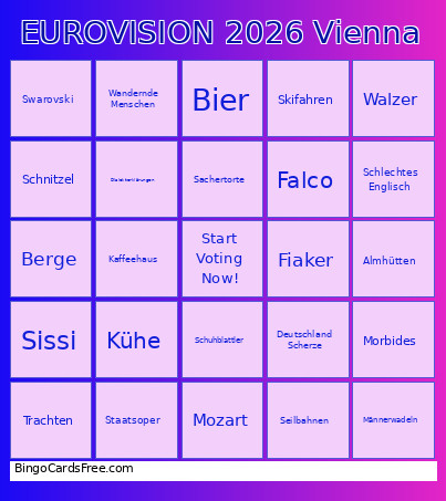 EUROVISION 2026 Vienna Bingo Card