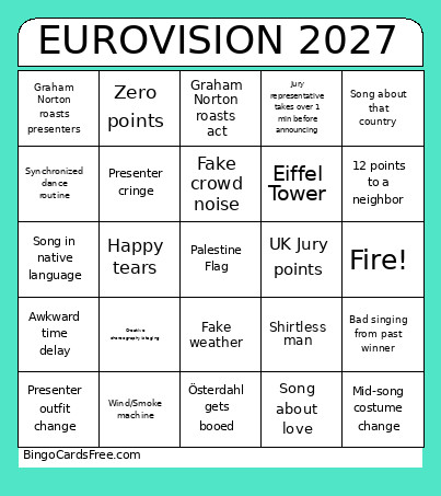 EUROVISION 2027 Bingo Card
