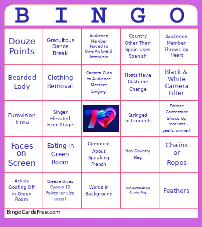 Eurovision Bingo Card