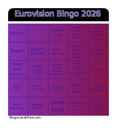 Eurovision 2026 Bingo Card 3