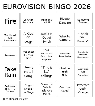 EUROVISION 2026 Bingo Card 4