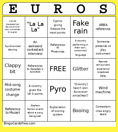 Eurovision Bingo Card