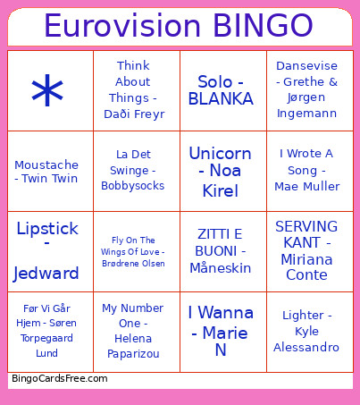 Eurovision Bingo Card