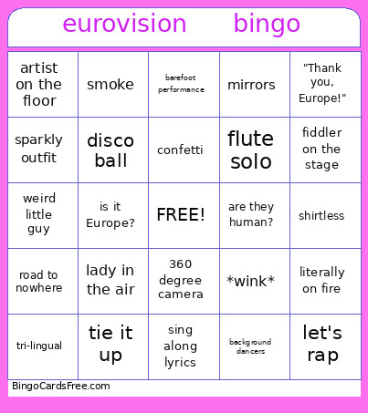 Eurovision Bingo Card