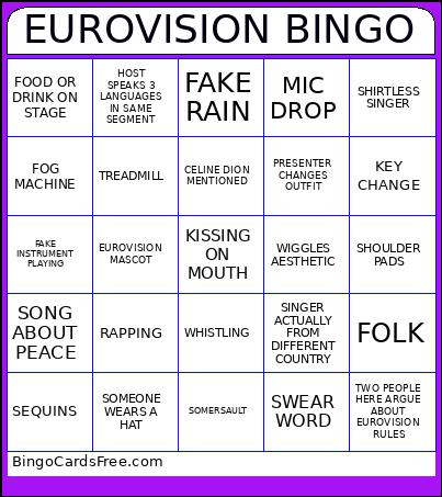 EUROVISION Bingo Card