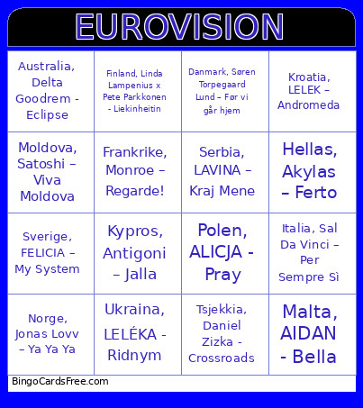 Eurovision - Joakim Bingo Card