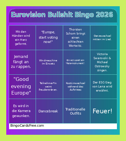 Eurovision Bullshit 2026 Bingo Card