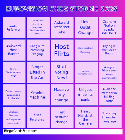 EUROVISION CHEZ STORME 2026 Bingo Card