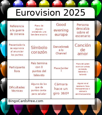 EUROVISION Party Bingo Card