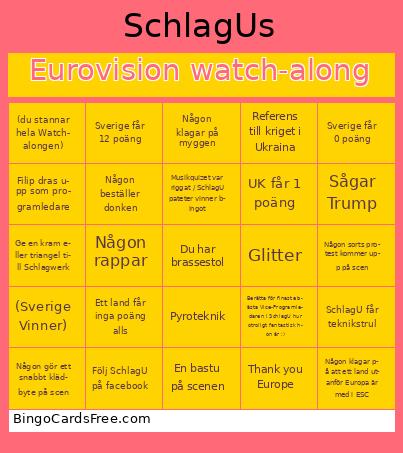 Eurovision watch-along Bingo