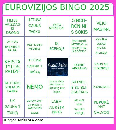 EUROVIZIJOS BINGO 2025