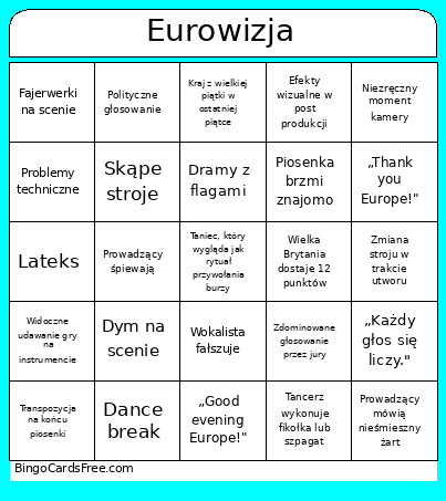 Eurowizja Bingo Card