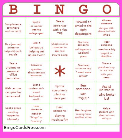 EVC Days of Games Classified Staff Bingo Cards