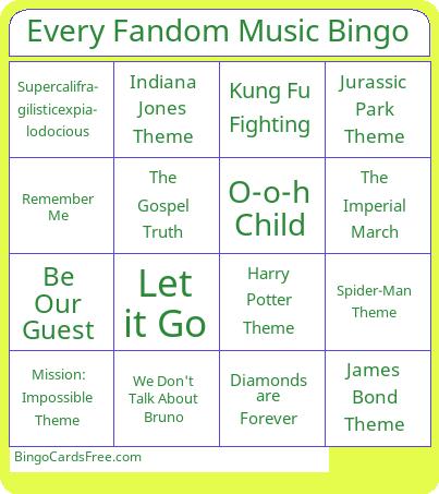 Every Fandom Music Bingo