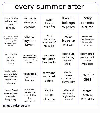 Every Summer After Bingo Card