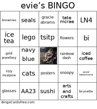 Evie’s Bingo Card