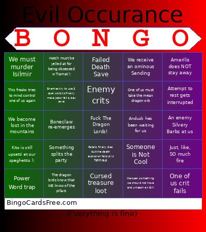 Evil Occurrence Bongo Bingo Card