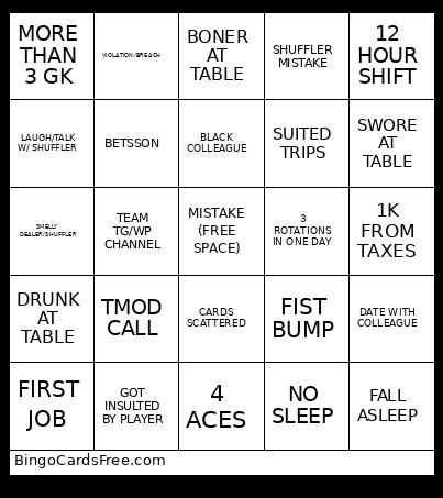 Evolution Dealer Bingo Card