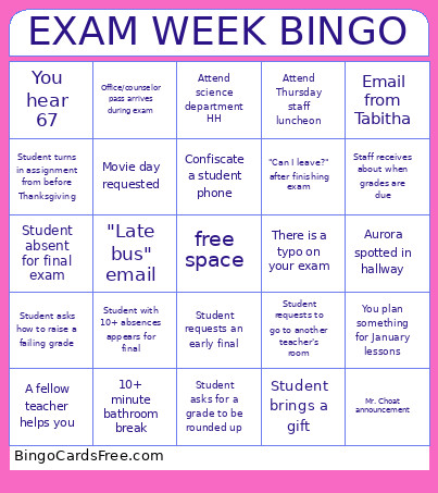 EXAM WEEK Bingo Card