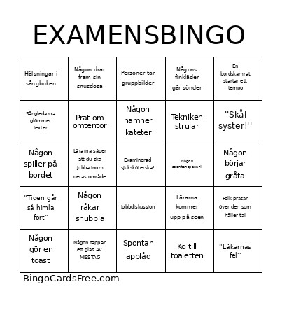 EXAMENS Bingo Card
