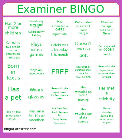 Examiner Bingo Card