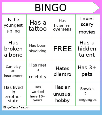Example #1 Bingo Card