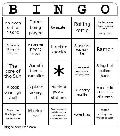 Example Types Of Energy Bingo Card