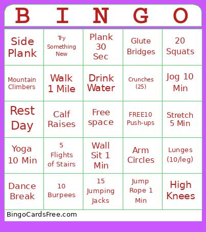 Excersing Bingo Card
