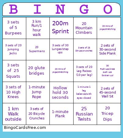 Exercise Bingo Card