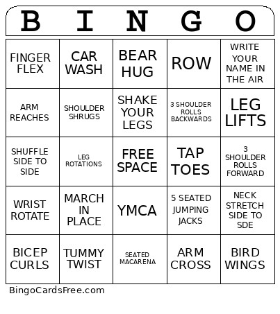 Exercise Bingo Card