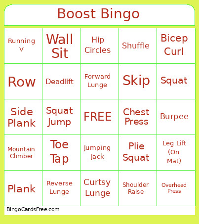 Exercise Bingo Card