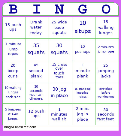 Exercise Bingo Card