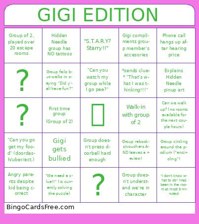 EXIT GAMES BINGO: GIGI EDITION Cards Free Pdf Printable Game, Title: GIGI EDITION
