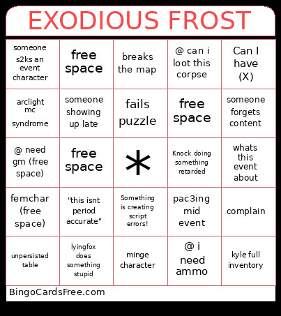 EXODIOUS FROST Bingo Card