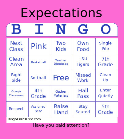 Expectations Bingo Card
