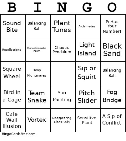 Explo Exhibit Bingo Card