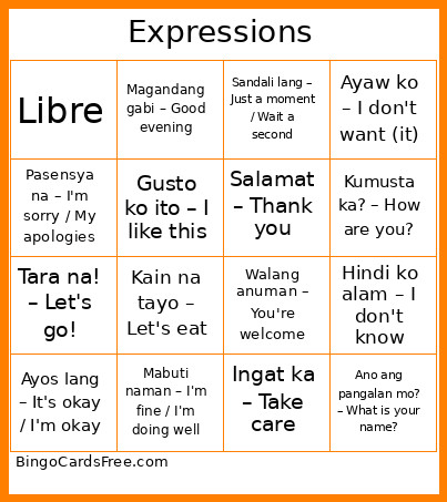 Expressions Bingo Card