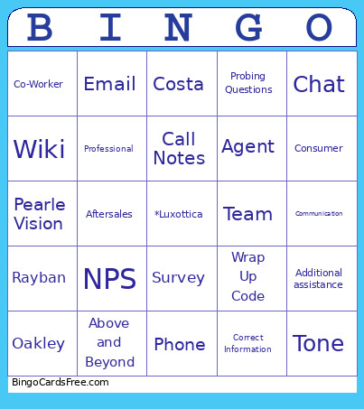 Extra Mile Bingo Card