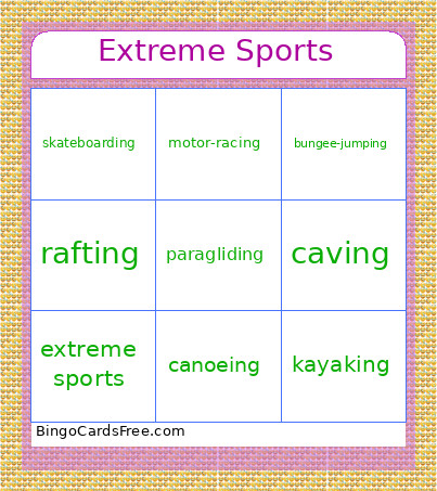 Extreme Sports Bingo Card