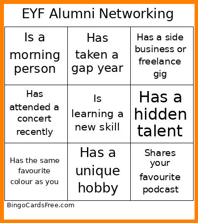 EYF Alumni Networking Bingo Card